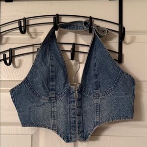 Edikted Blue Denim Halter Top